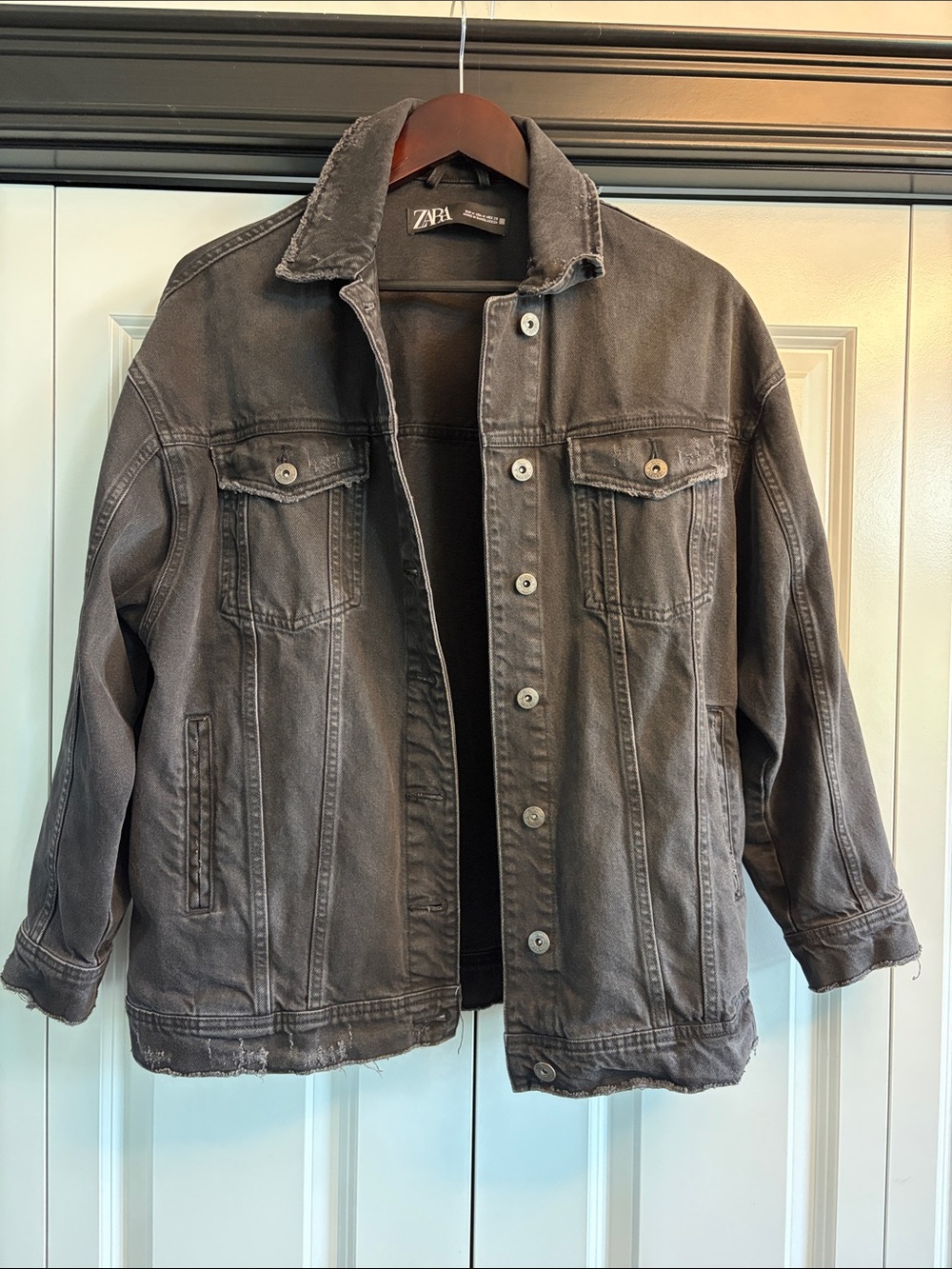 Zara Oversized Charcoal Gray Denim Jacket